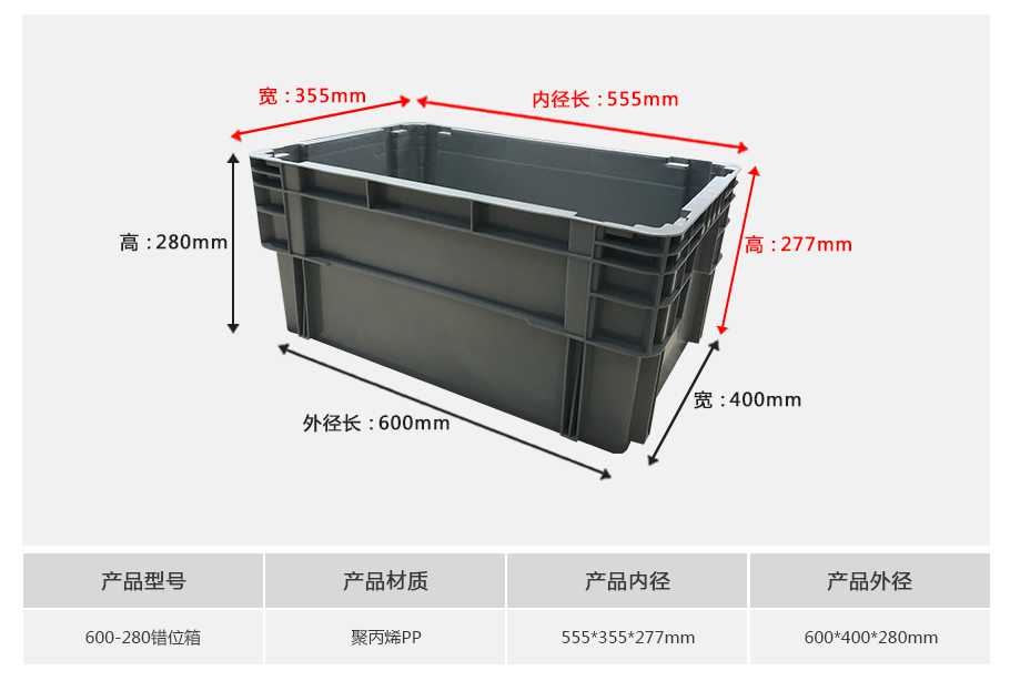 軒盛塑業(yè)600-280錯(cuò)位塑料物流箱