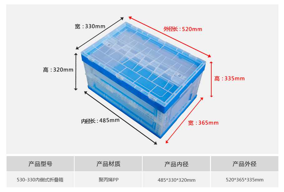 軒盛塑業(yè)530-330塑料內(nèi)倒式折疊周轉(zhuǎn)箱透明款