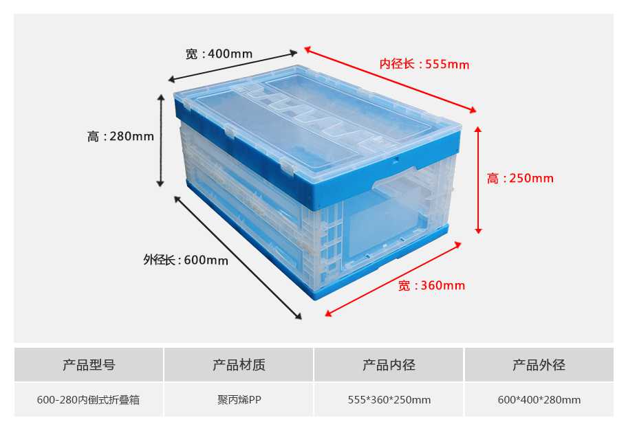 軒盛塑業(yè)600-280塑料內(nèi)倒式折疊周轉(zhuǎn)箱透明款