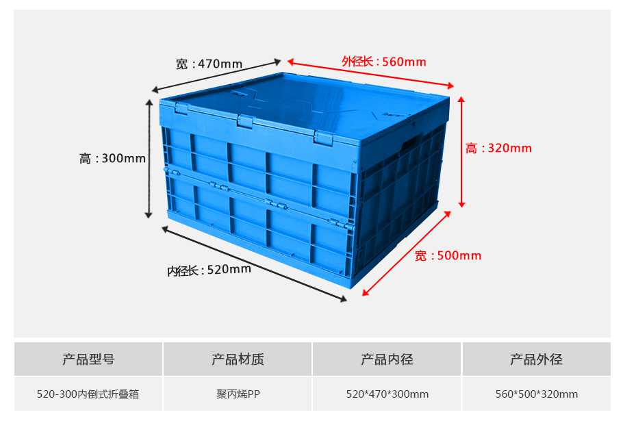 軒盛塑業(yè)520-300塑料內(nèi)倒式折疊周轉(zhuǎn)箱