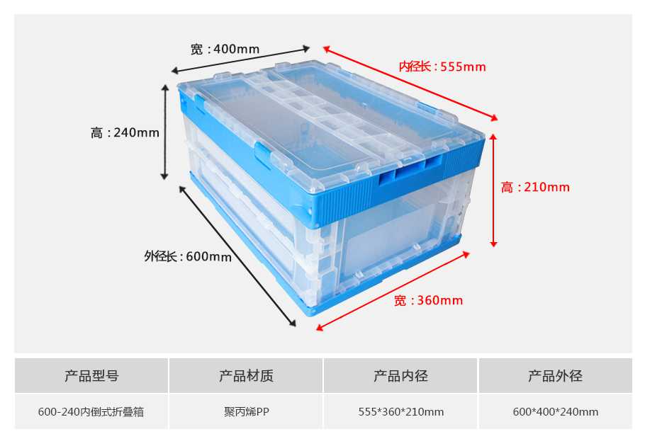 軒盛塑業(yè)600-240塑料內(nèi)倒式折疊周轉(zhuǎn)箱透明款